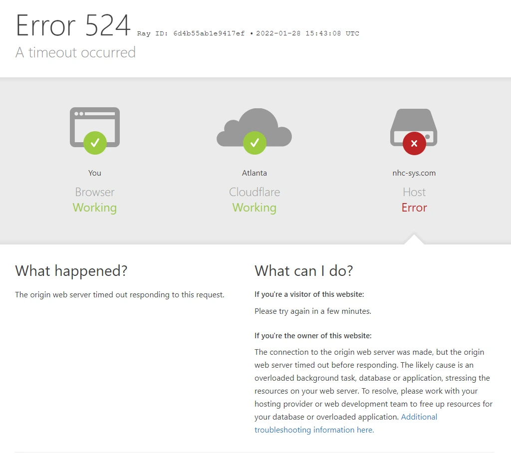 Cloudflare 타임아웃 524 오류