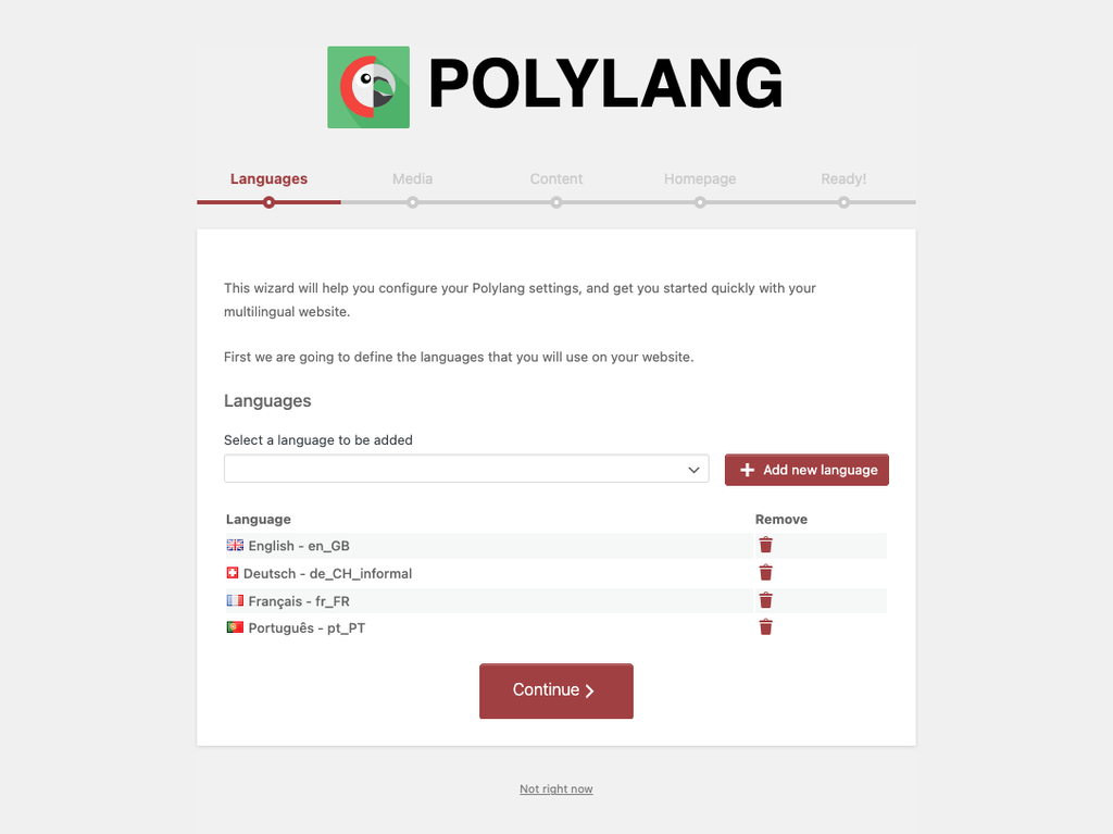 Polylang 설정 마법사
